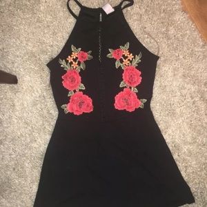 Black Windsor Romper, Floral Pattern